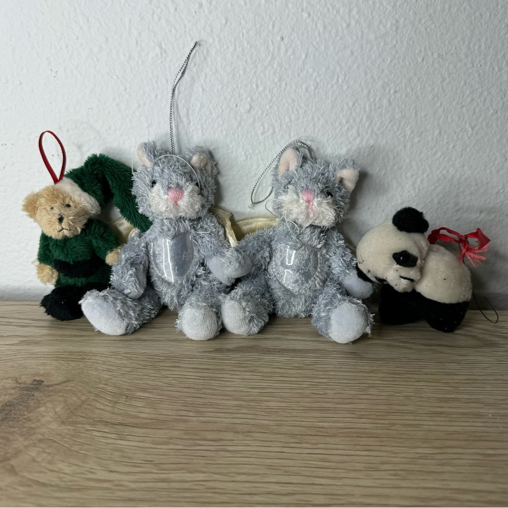 Vintage Plushies Christmas Ornaments Unipak Kitten Angels Boyds Bears Elfkins